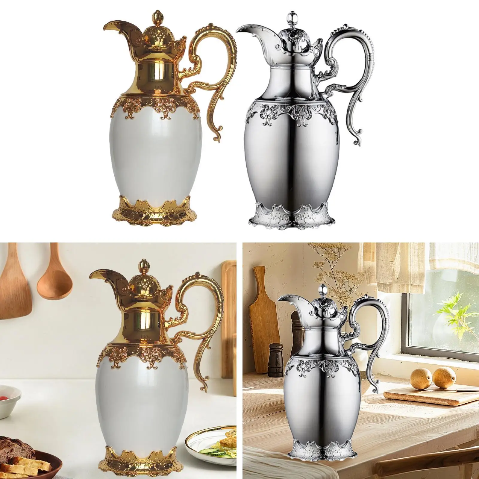 

Arabic Insulated Thermal Coffee Carafe Vacuum Pot Gift with Spout Water Pitcher Ornaments Teapot for Camping