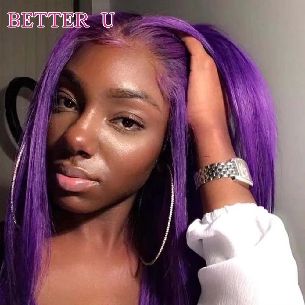 Purple Bone Straight 13X6 Transparent Lace Front Human Hair Wigs For Women Brazilian PrePlucked 13x4 Lace Front Wig Human Hair