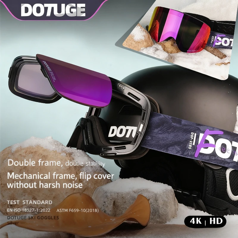 

DOTUGE Flip Up Magnetic Snow Goggles Double Anti Fog Wind Sand Proof Ski Goggles for Outdoor Sports Equipment​