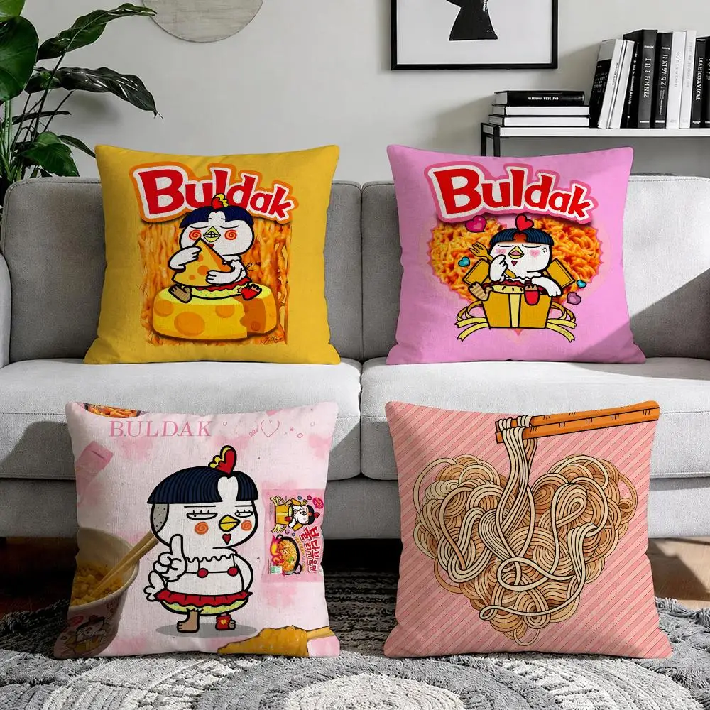Spicy Cute B-Buldak Rame Cushion Cover Organic Natural Linen Pillowcase with Double Sided Print for Sofa Home Decor Gift