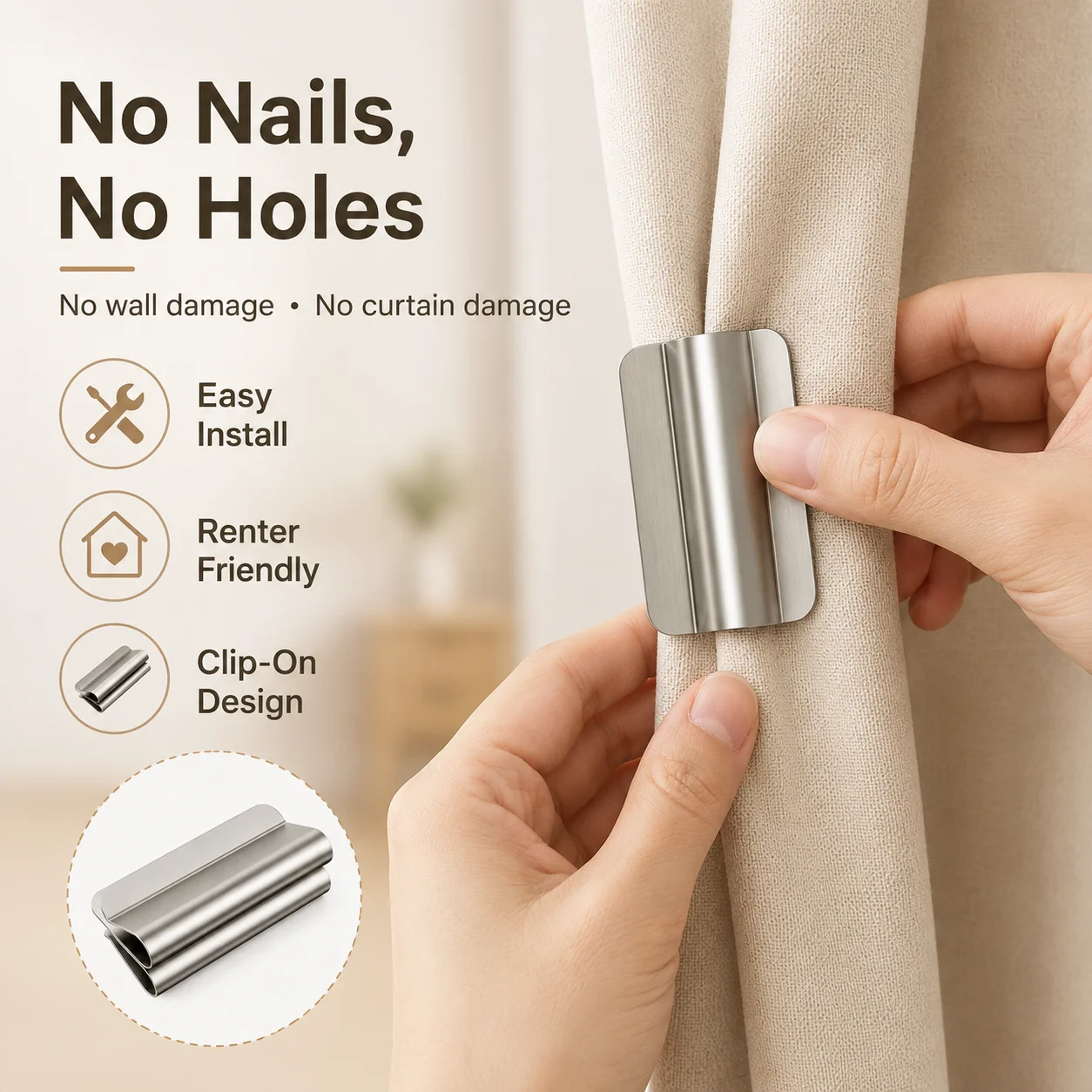 10/20 Pairs Stainless Steel Magnetic Curtain Closure Clips No Drill Light Blocking Fasteners for Bedroom & Living Room