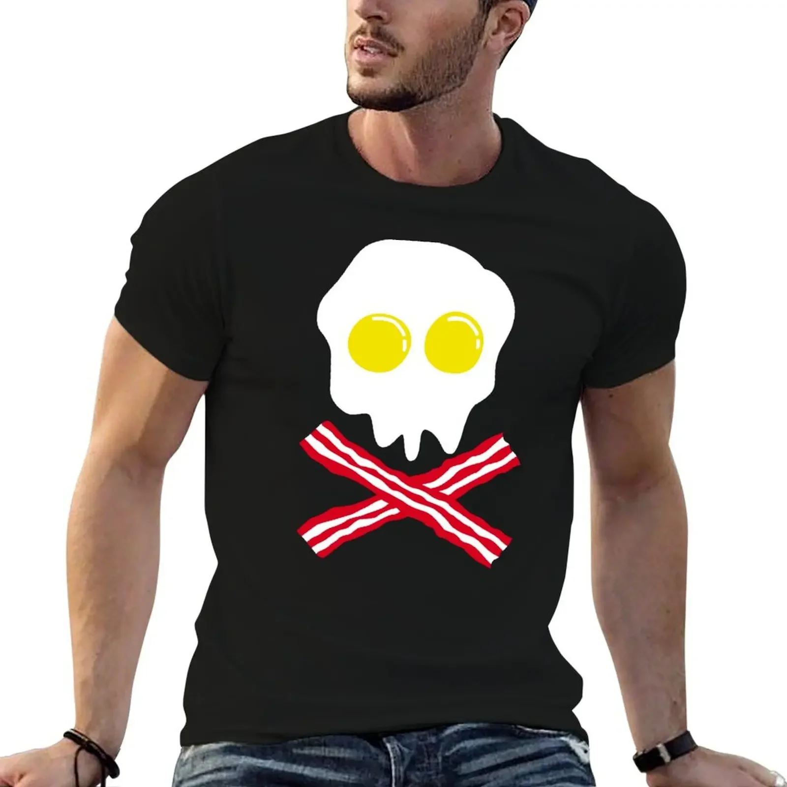 

Bacon & Egg Skull T-Shirt vintage anime figures oversize t-shirts man vintage graphic tee mens t shirts top quality