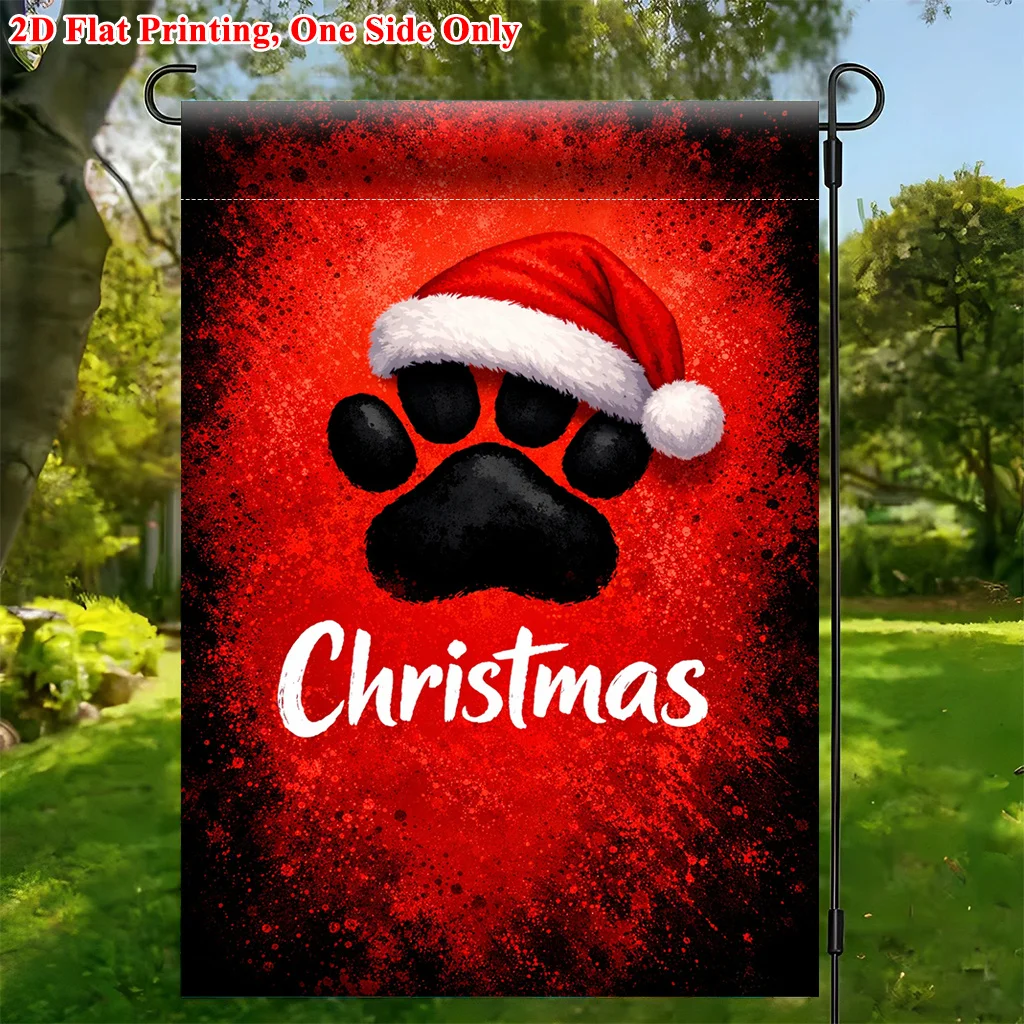 2D Flat - 2D Flat Printing Garden Flag 1pc, Christmas Paw Print Hat Garden Flag - Single-Sided Print, Durable Polyester Outdoor Decor for Home & Yard, Holiday Decoration, 11.8X17.7 Inches, No Pole Included