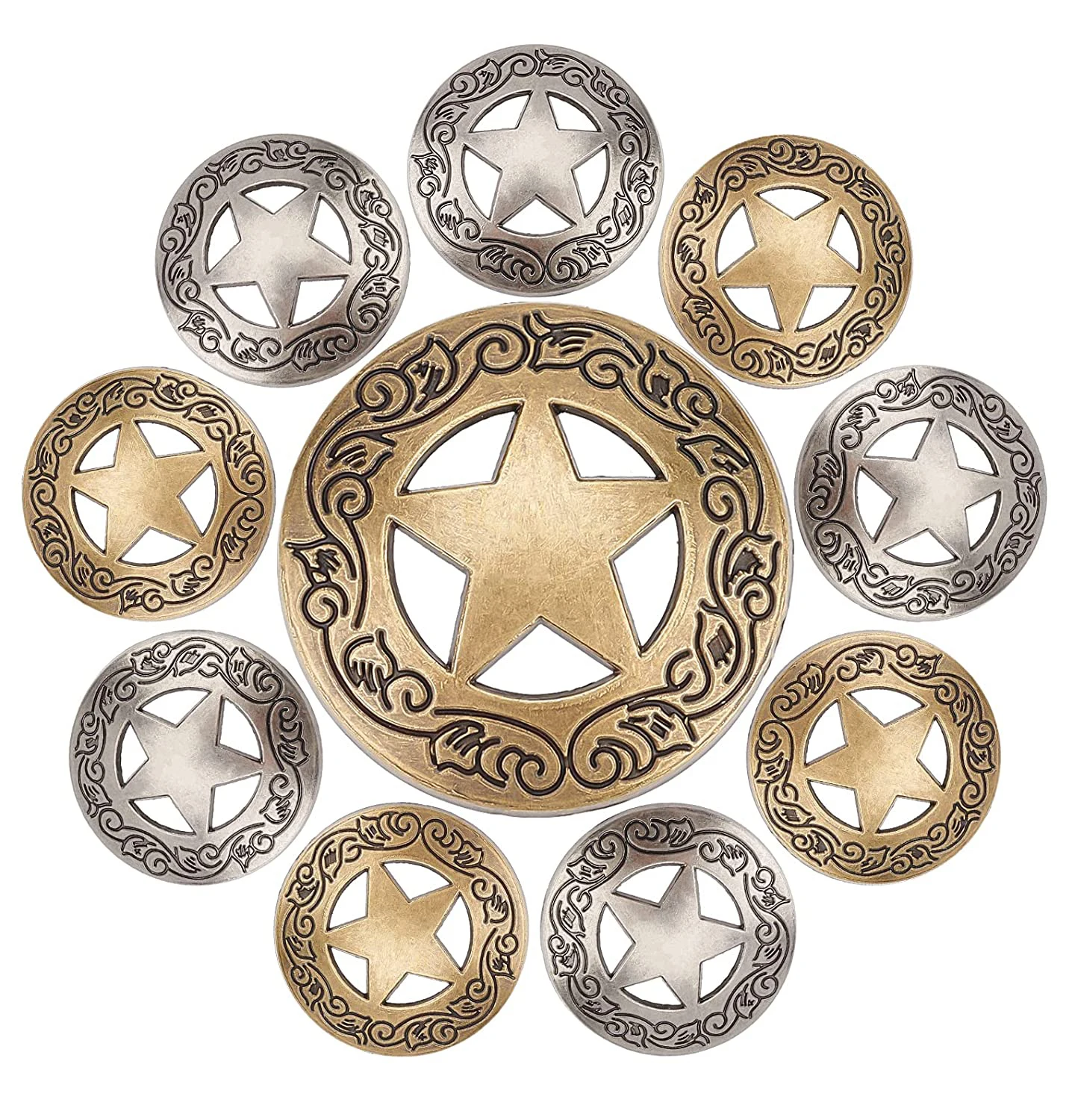 5 pçs conchos artesanato de couro texas estrela sela ocidental rodeio couro tack leathercraft acessórios diy decoração acessórios