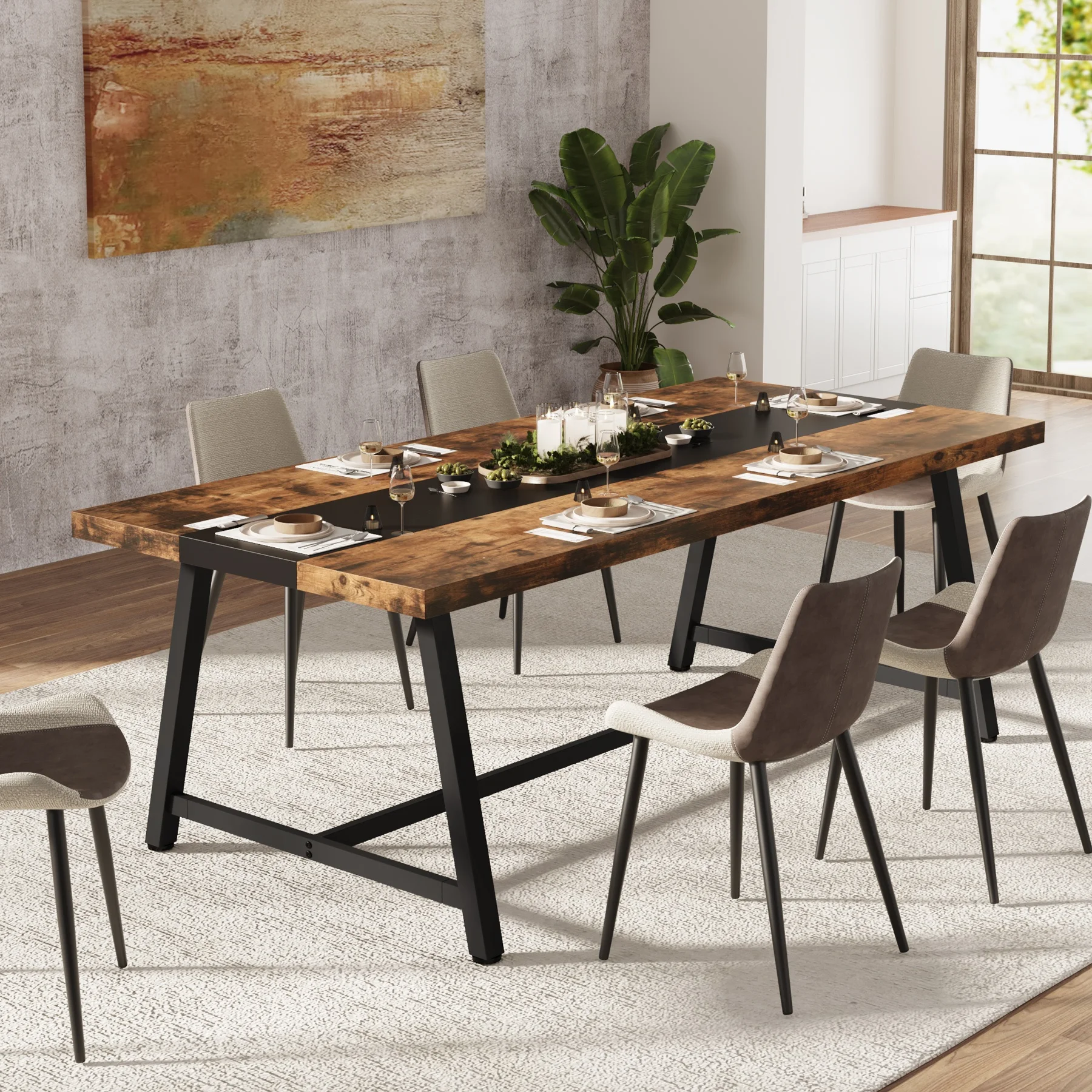 

lk-Color Options Tribesigns Dinning Table for 8 People 70.87-inch Industrial Waterproof Kitchen Table Rectangular Dining Room&