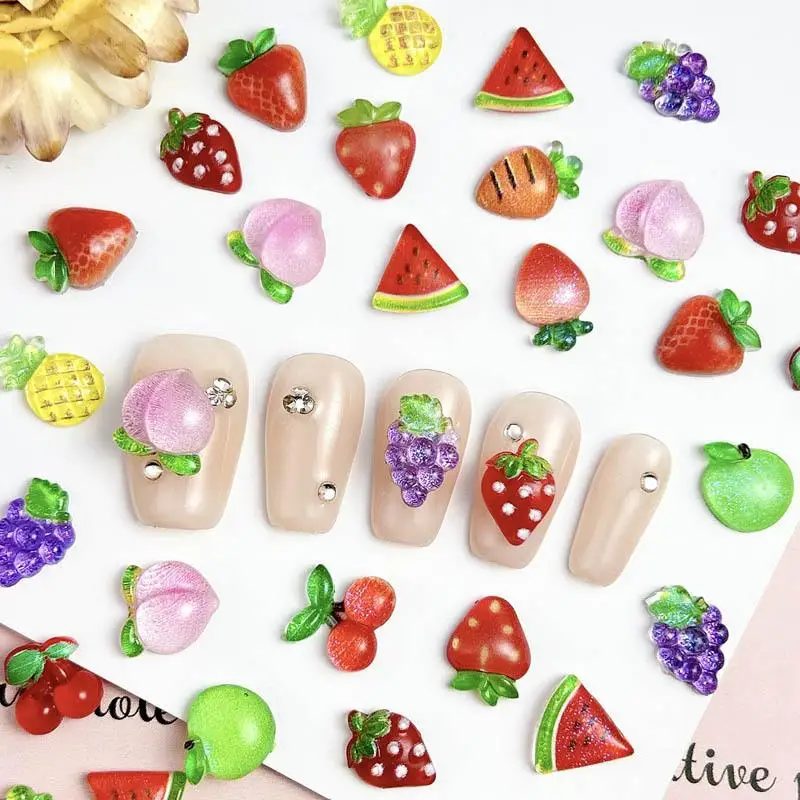 3D Simulation Fruit Series Nail Charms Resin Sweet Pineapple Watermelon Green Apple Nail Art Decoration Manicure DIY Supplies