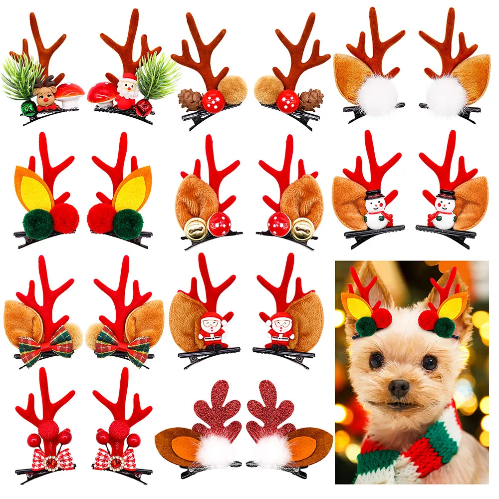 

50pcs in Pairs Handmade Dog Hair Clip Christmas Hair Clips Dogs Bows For Christmas Small Dog Cat Hair Accessories Dog Supplies