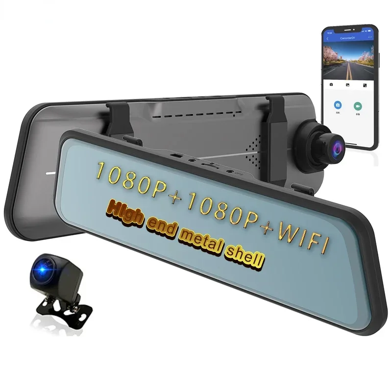 2023 New 10inch Metal Dual Car Camera 1440P 1080P Night Rear View Mirror Dash Cam WiFi Car Black Box