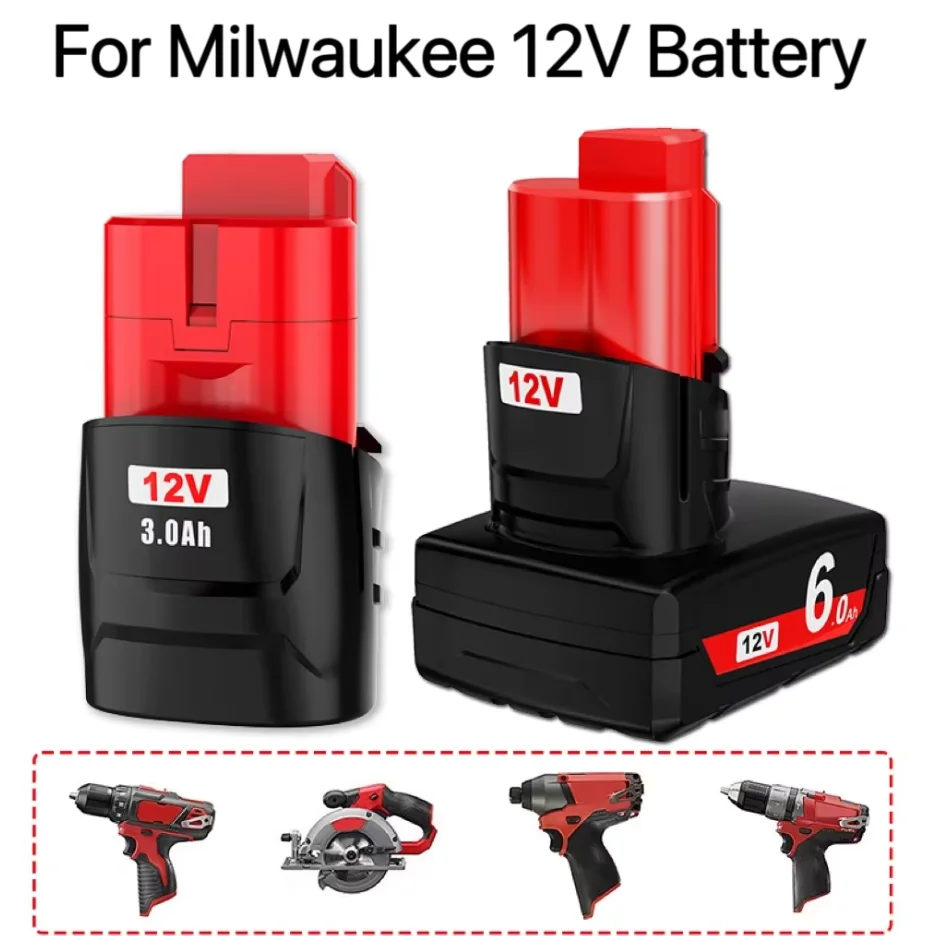 Náhradní baterie 12V pro Milwaukee M12 3.0/6.0Ah XC 48-11-2412 48-11-2440 kompatibilní s palivem M12 MLW2553-20 2462-20 - náhled 2