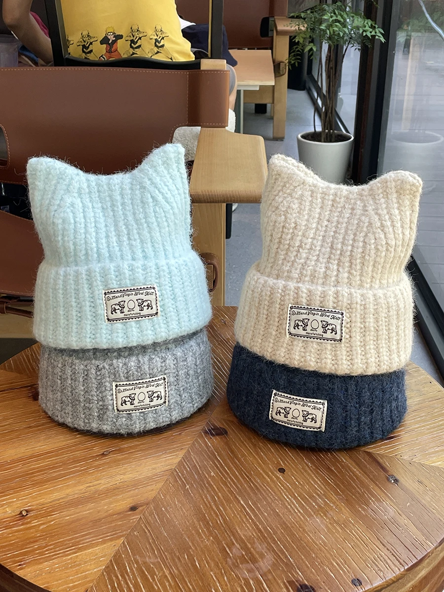 

Cute Knitted Hat Couple Cold Hat Autumn Winter Thickened Cold-Proof Warm Knitted Plush Hat for Men