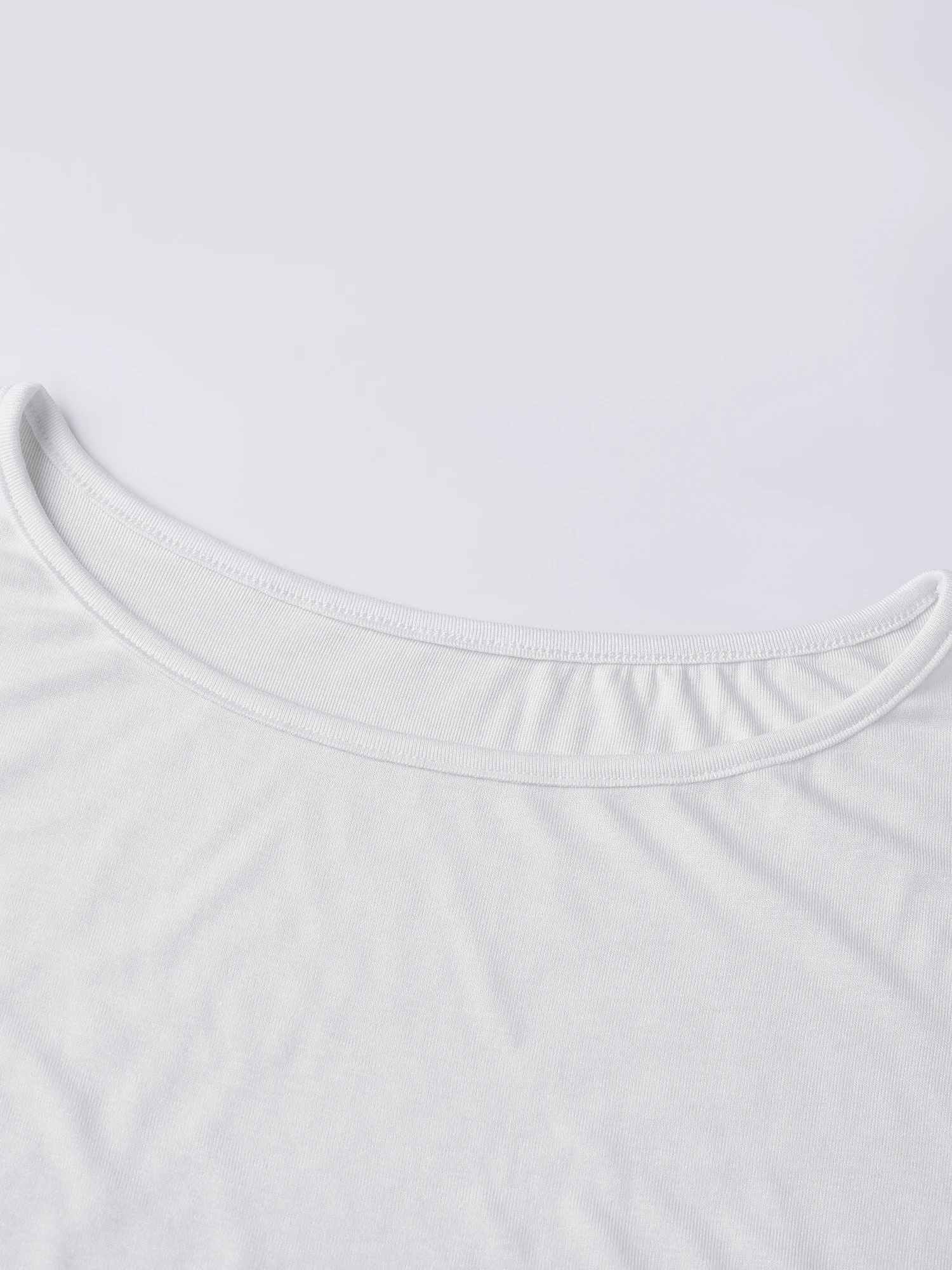 Damen-Sommer- und Herbst-Crop-Tops mit freiem Schulterbereich und Glockenärmeln, einfarbige T-Shirts – Detail 2