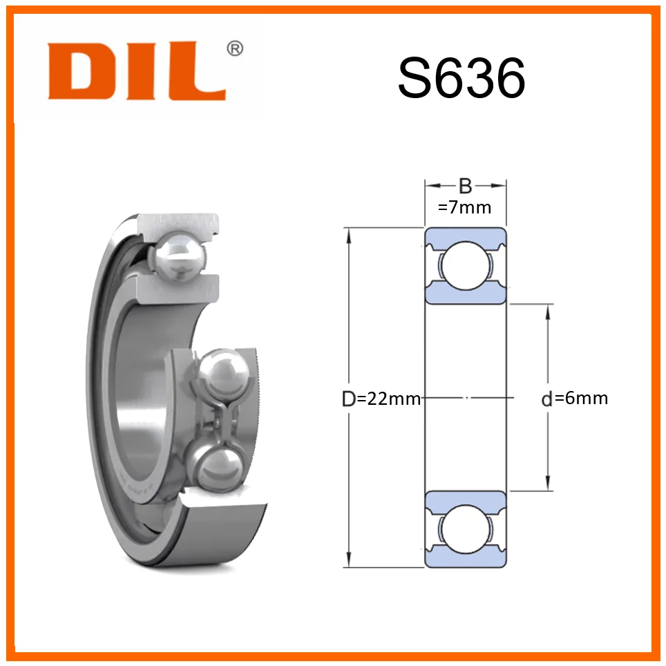 Original New DIL Stainless Steel Miniature deep groove ball bearing S636 636 636ZZ 636-2Z 636-2RS for 3D printer SKF replacement