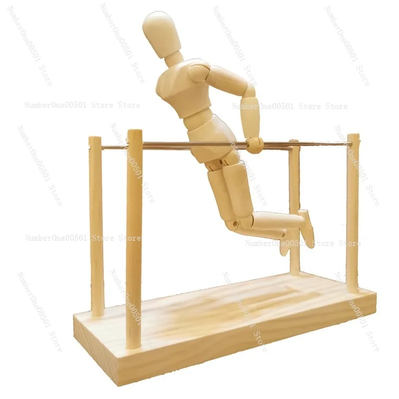 Sports Ornament Pull Horizontal Bar Parallel Bar Wooden Man Mini Horizontal Bar Model Desktop Ornament -011