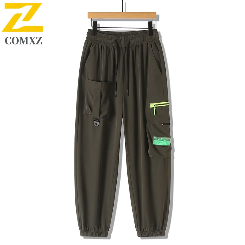 Summer Ice Silk Cargo Pants Men's Casual Loose Quick Dry Stretch Sports Pants Male Size 8xl Jogger Multi Pocket Harem Trousers