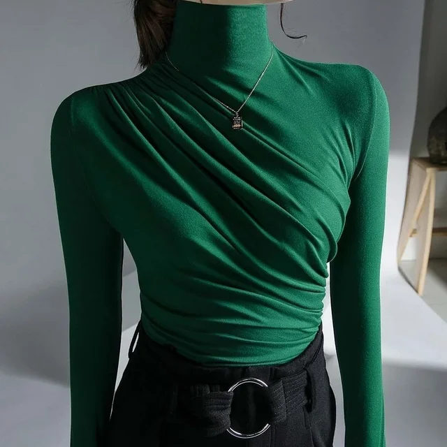 2023 Pleated High Neck for Women Blusas Clothes for Women Tops Shirts Blouses 5