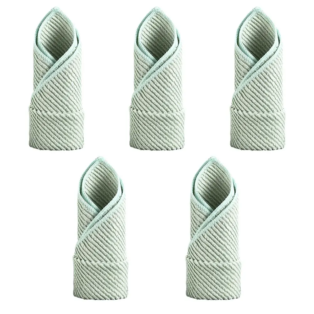 

5 Pcs Kitchen Dishcloths Reusable Cleaning Towels Polyester Wash Scrubber Green Absorbent Water Oil Stains Practical Cloth
