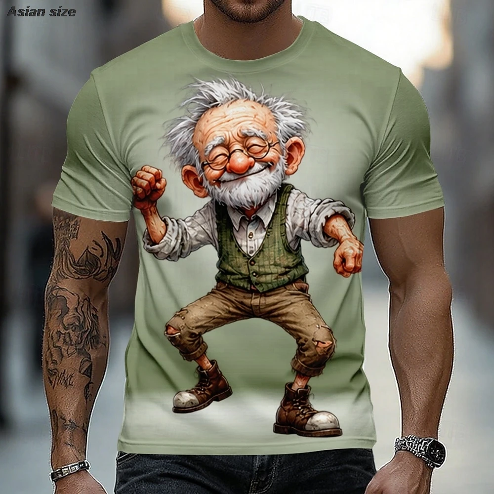 Men's Old Man T Shirt Short Sleeve 3D Print Crew Neck Exaggerated Designer Club Party Shirts