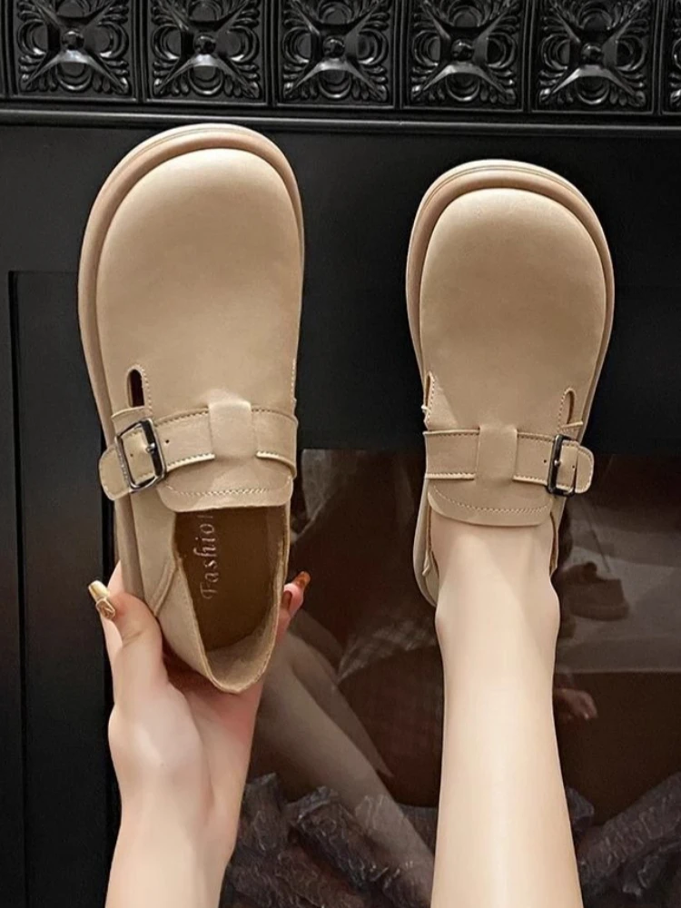 

Soft Leather Retro Women Loafers 2026 Autumn Slip On Shoes Comfortable Flat Soled Convertible Slip-Ons