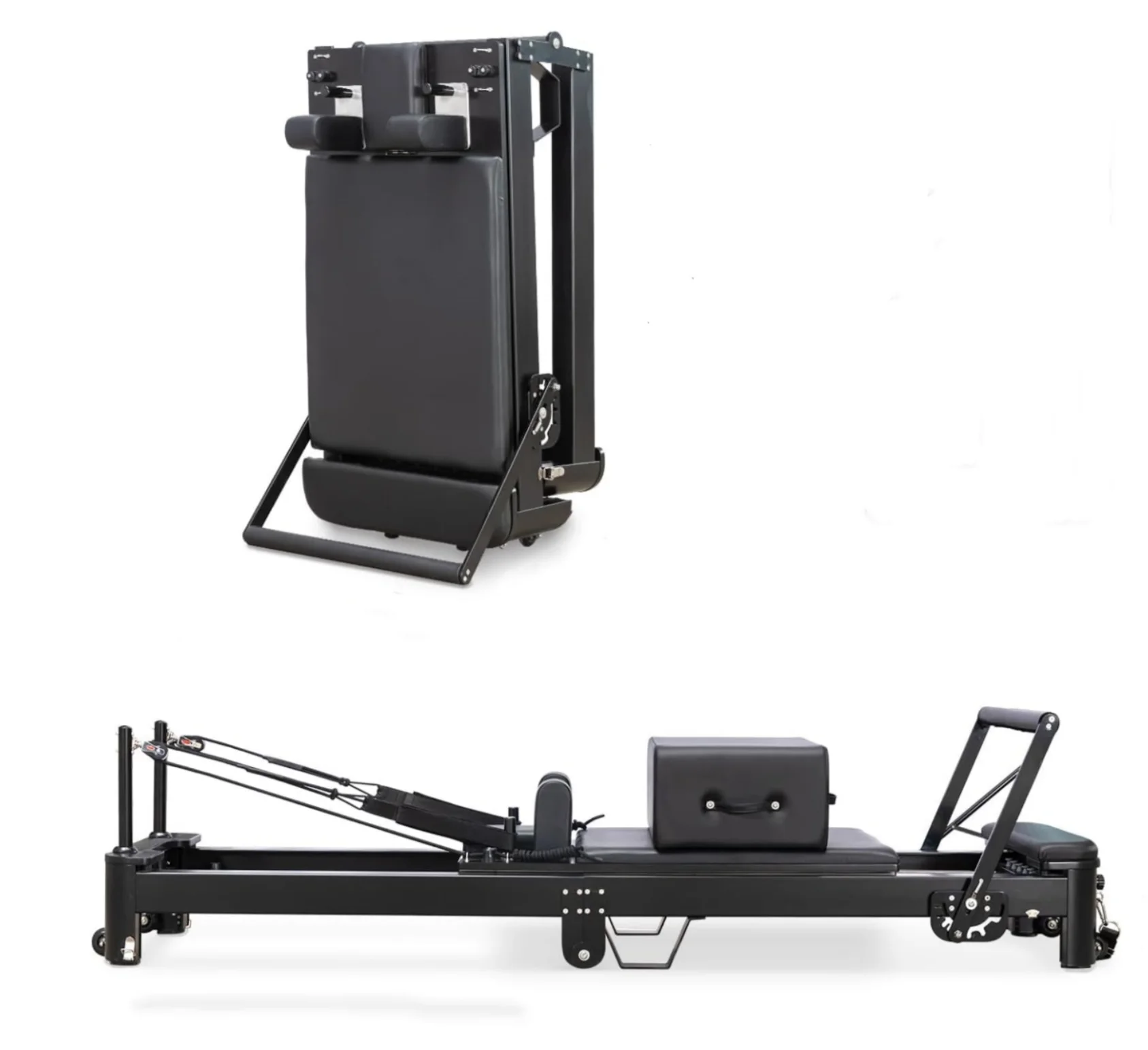 Black Frame Foldable Reformer Aluminum Alloy Pilates Reformer Space-saving Foldable Aluminum Pilates Reformer