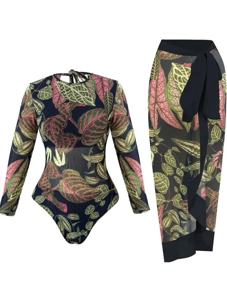 

New Cover Ups Sexy Swimsuit Women Summer Bathing Suit Bikini Set Long Sleeve Swimwear Women Beach Swimming Suit For Female