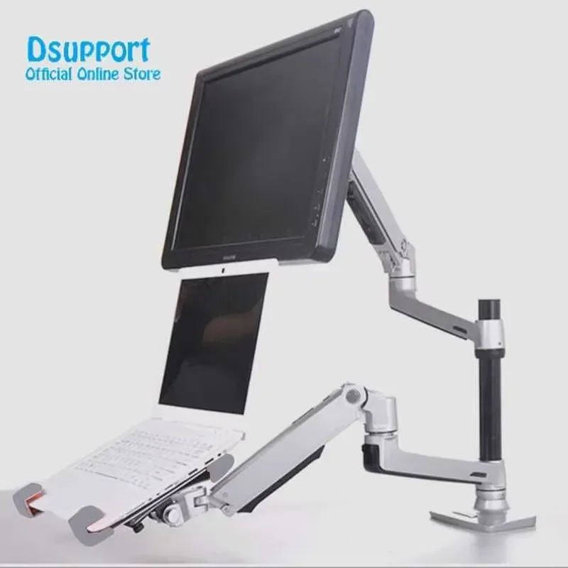 Dual Arm Monitor Stand with Laptop Tray 10 to 17 Inch and 17 to 32 Inch Screen Mount Full Motion Mechanical Spring Desk