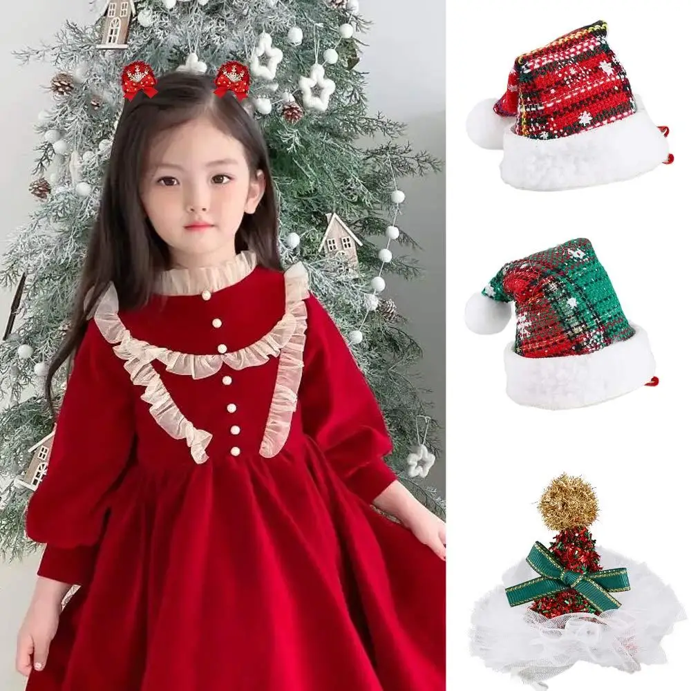 Red Barrette Bowknot Snowflake Christmas Hat Hairpin Korean Hair Accessories Christmas Costume Dress Up Children Hair Clip