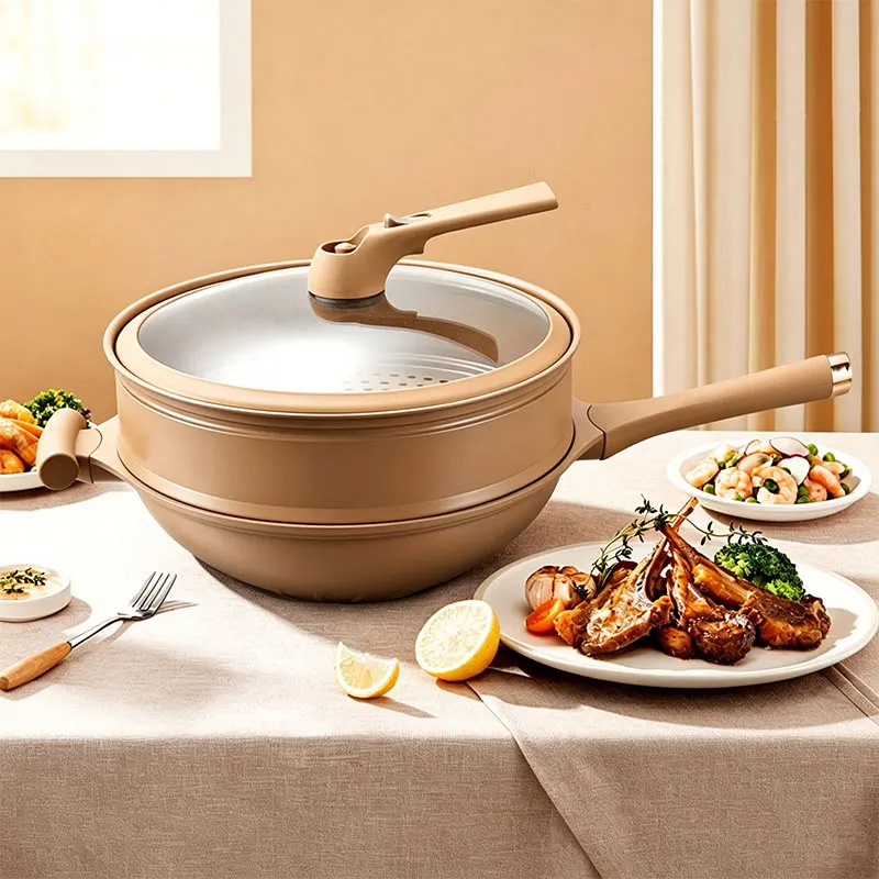 32cm Micro Pressure Wok Pan Die Cast Aluminum Kitchen Cooking Set Gas Cooker Cooking Utensils Non Stick Wok With Steamer