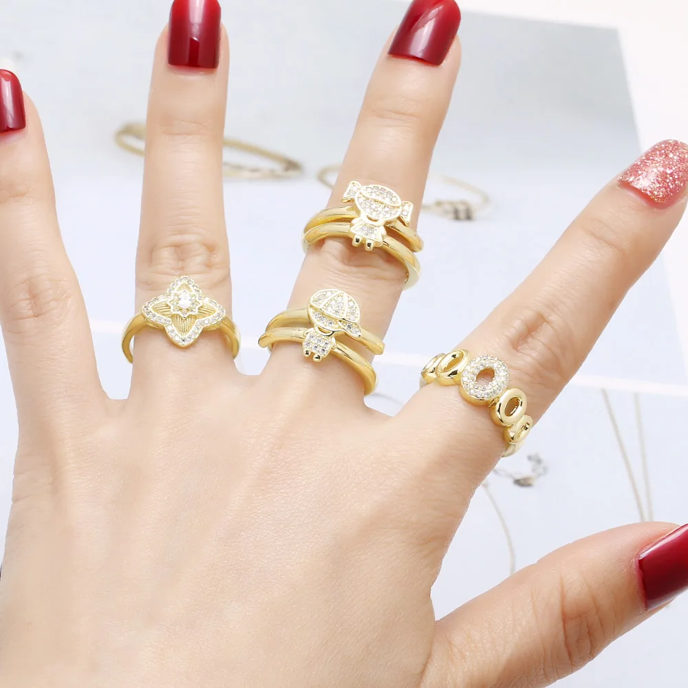 OCESRIO White Crystal Boy Girl Statement Women Rings Copper Gold Plated Oval Star Flower Open Wide Ring Women Jewelry rigs03