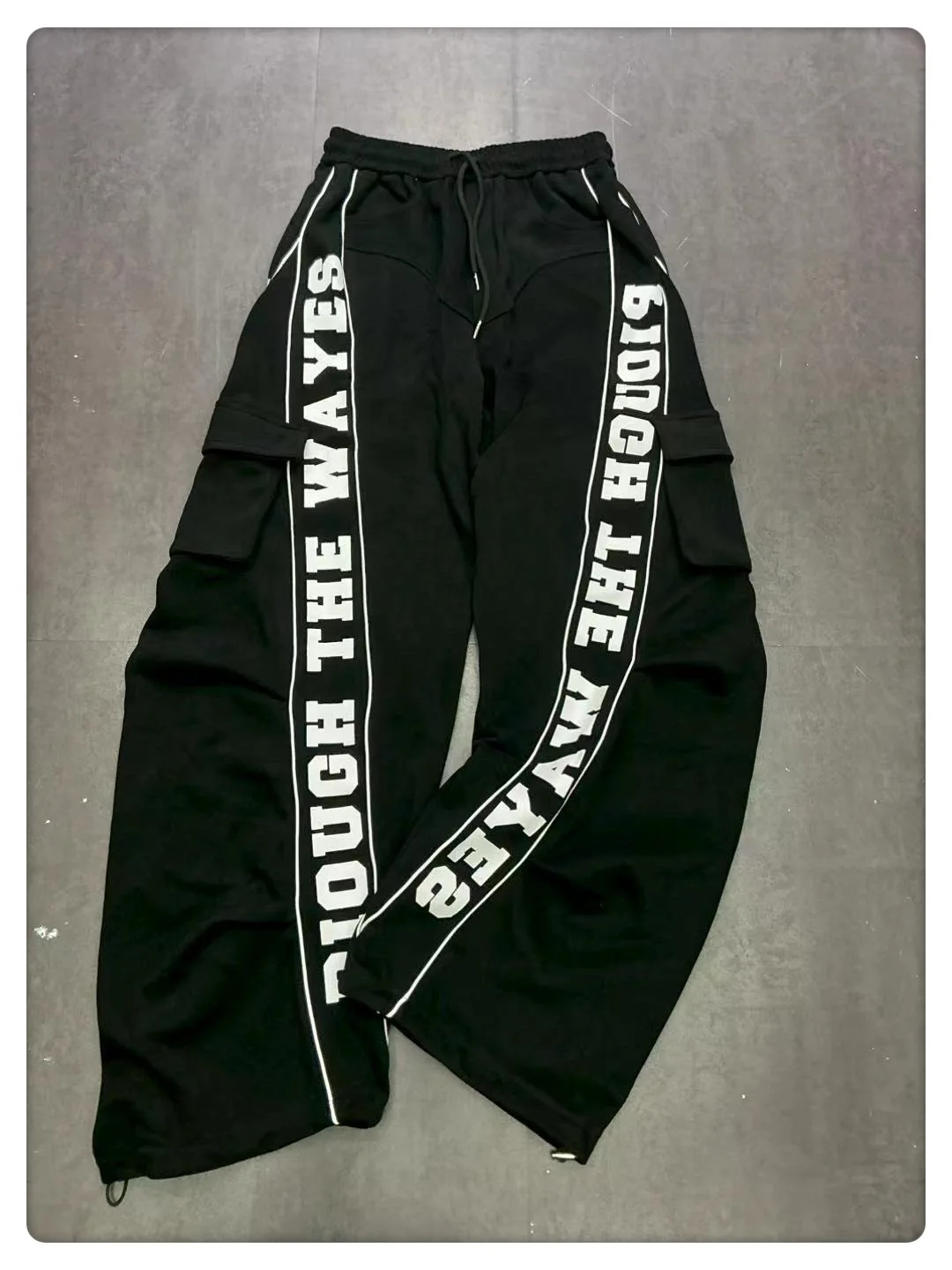 European Style Pants for Women 2025 Autumn New Personalized Letter Print Side Large Pocket Loose Long Pants Cargo Pants Women