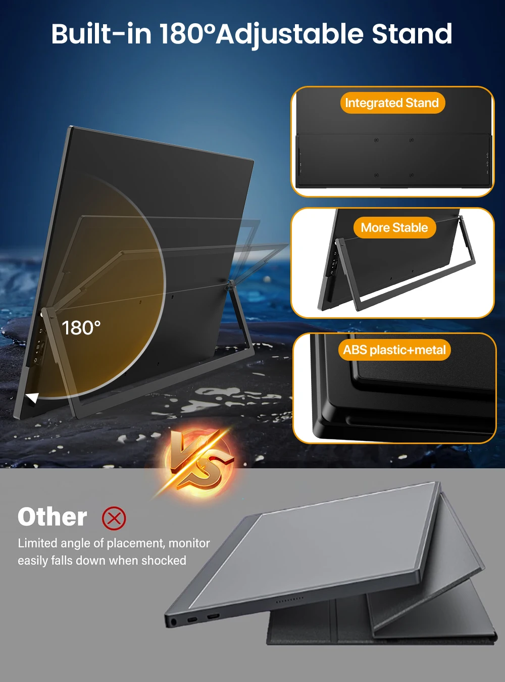 شاشة محمولة UPERFECT 120 هرتز مقاس 18.5 بوصة FHD HDR IPS شاشة كمبيوتر محمول HDMI USB C شاشة خارجية مع مكبرات صوت مزدوجة VESA
