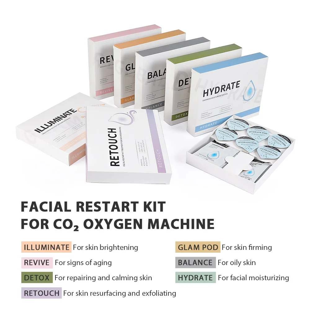 Glam Revive Hydrate Detox Illuminate Kit Pods Serum Facial SPA Serum für Bubble Beauty Machine Facial Aqua CO2 Serum Gels