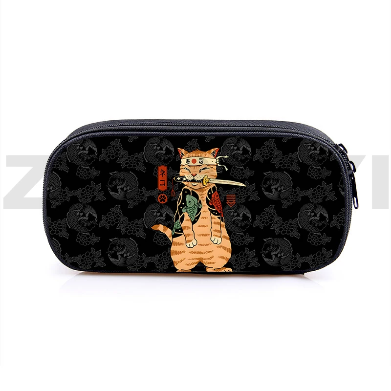 Cosplay Samurai Cat School Supplies High Quality Makeup Bags Examination Dedicated Pencil Case Funny Anime Pen Box Toiletry Bag