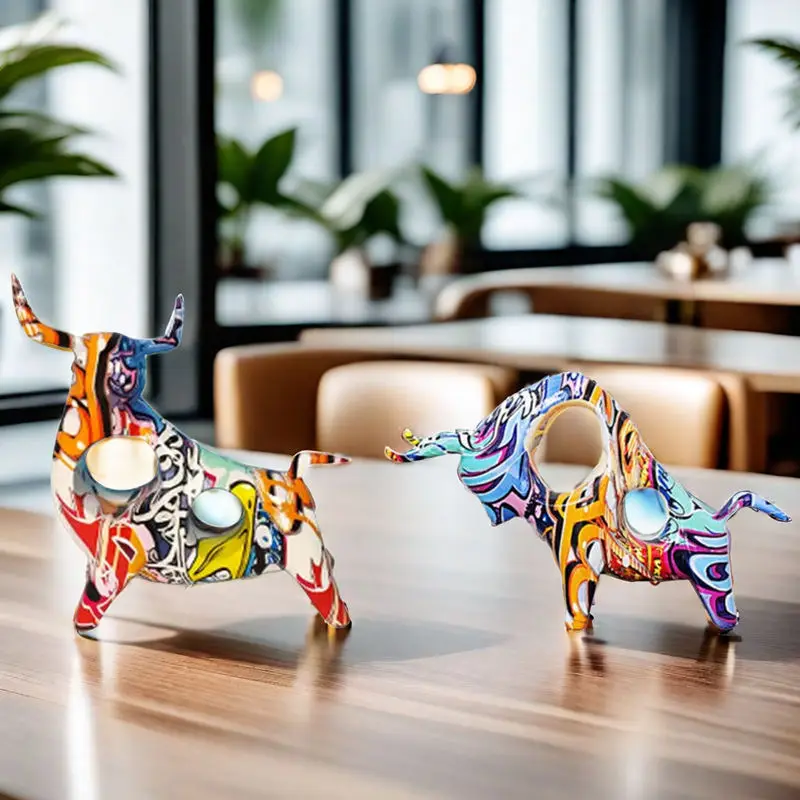 Resin Gold Bull Statue Graffiti Bull Abstract Bull Sculpture Home Decor Lucky Cow Figurine for Tabletop Interior Gifts Ornaments