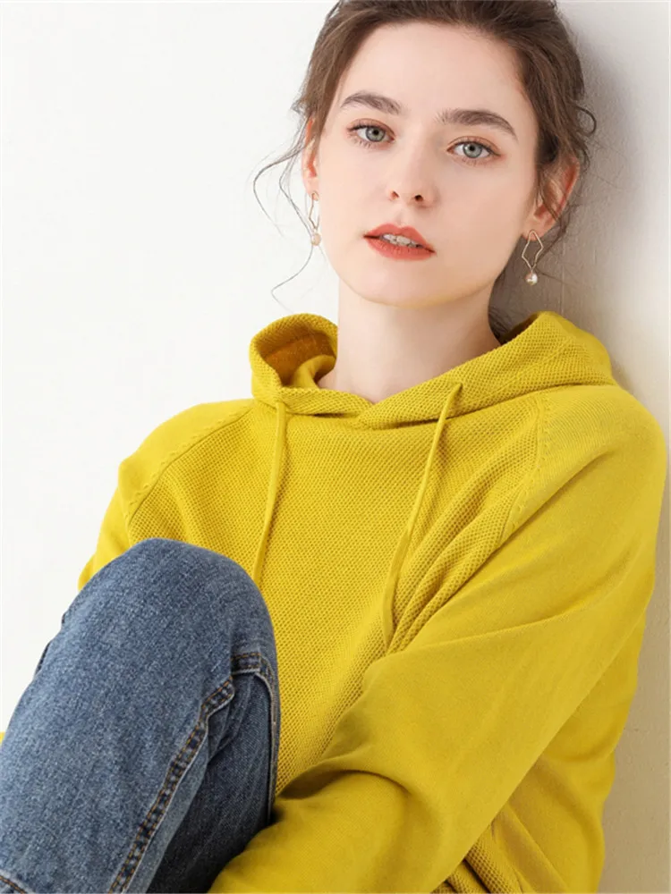 

Loose Fit Women's Hoodie Long Sve Knitted Pure Cotton Sweatirt Autumn New Sle Comfortable Breathable Casual Streetwear