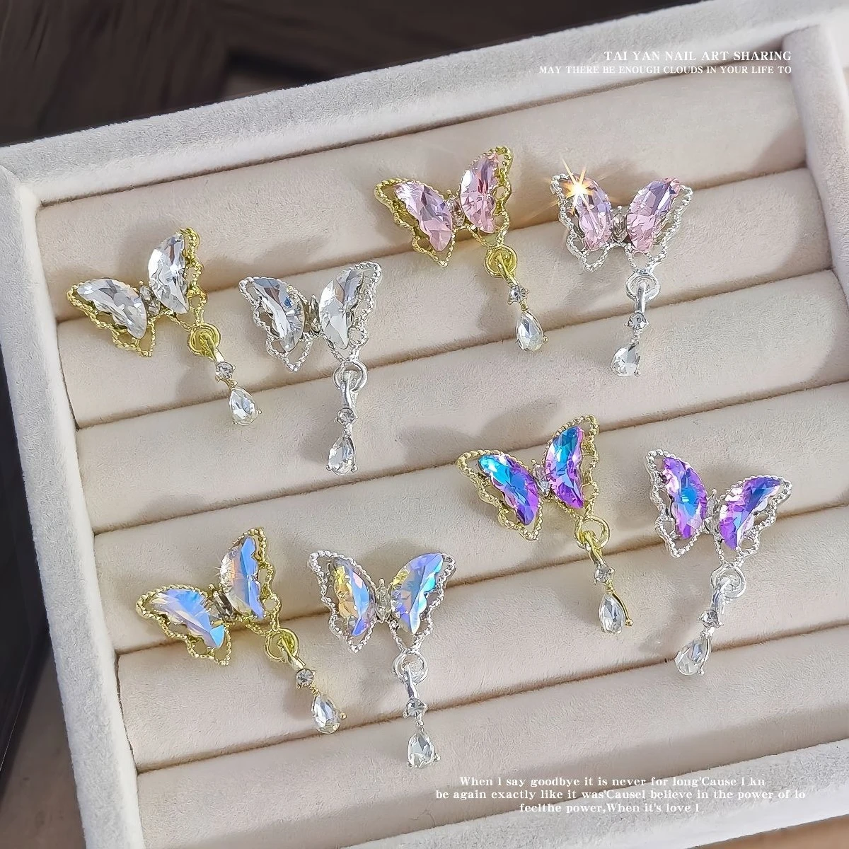 5Pcs Shiny Crystal Butterfly Pendant Nail Charms Luxury Rhinestone 3D Butterfly Popular DIY Manicure Decor