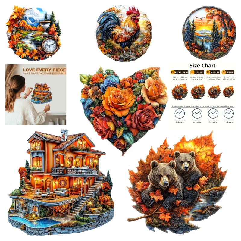 

Wooden Puzzle - Unique Adult Shaped High End Wooden Puzzle Gift - Villa, Landscape Animal Puzzle Family Game