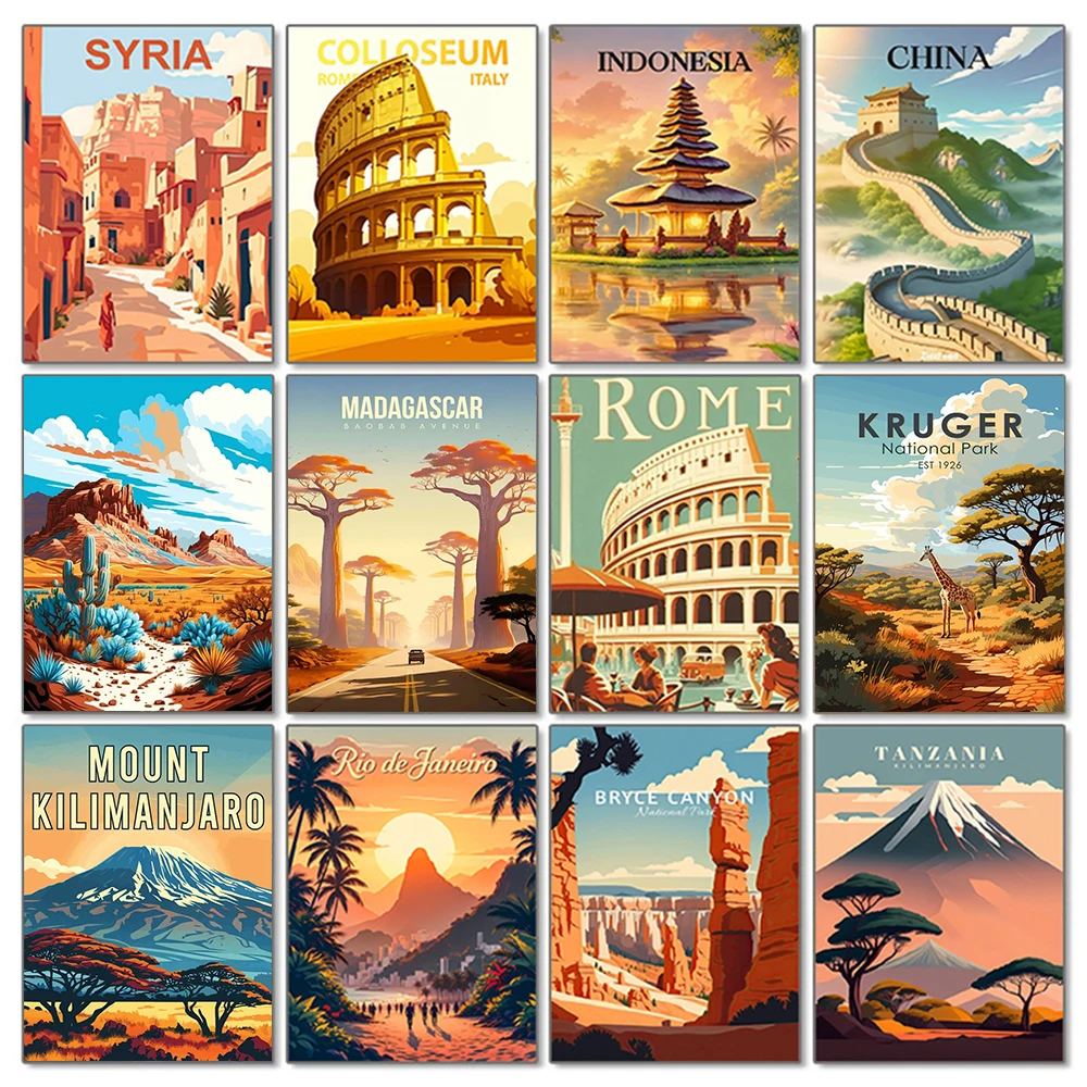 Pintura de diamante de paisaje 5D, ciudades turísticas alrededor del mundo, mosaico de diamantes redondo completo, bordado, Kits de punto de cruz, decoración del hogar