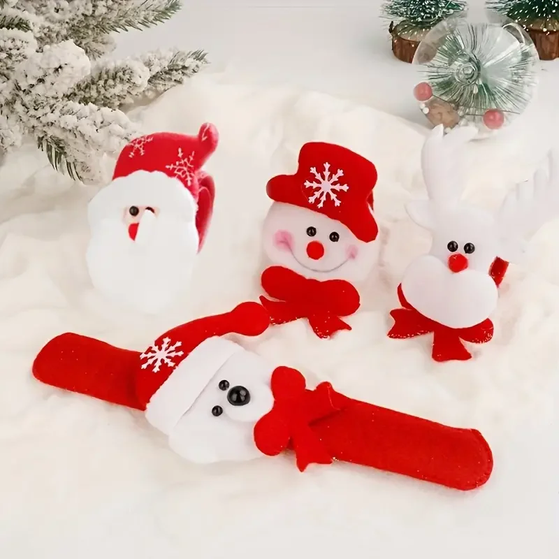 10/24PCS Christmas Clap Bands With Santa Snowman Reindeer Bear Festive Snap Bracelets For Kids Christmas Party Gift Decorations