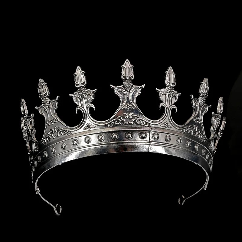 Royal Gold King Crowns For Men Big Tiaras Crowns Baroque Vintage Silver Alloy Metal prince Gothic Costume Halloween Headpieces