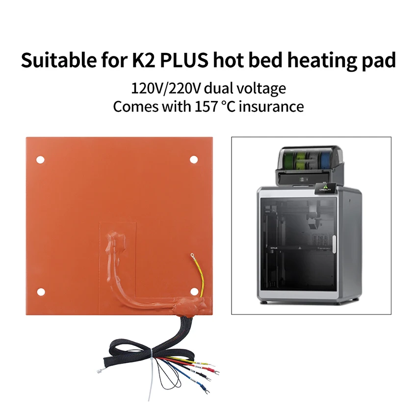 35cm Silicone Heating Pad High Temperature Resistance 120/220V Dual Voltage Hotbed Heating Pad 157° Fuse for K2 PLUS 3D Printer