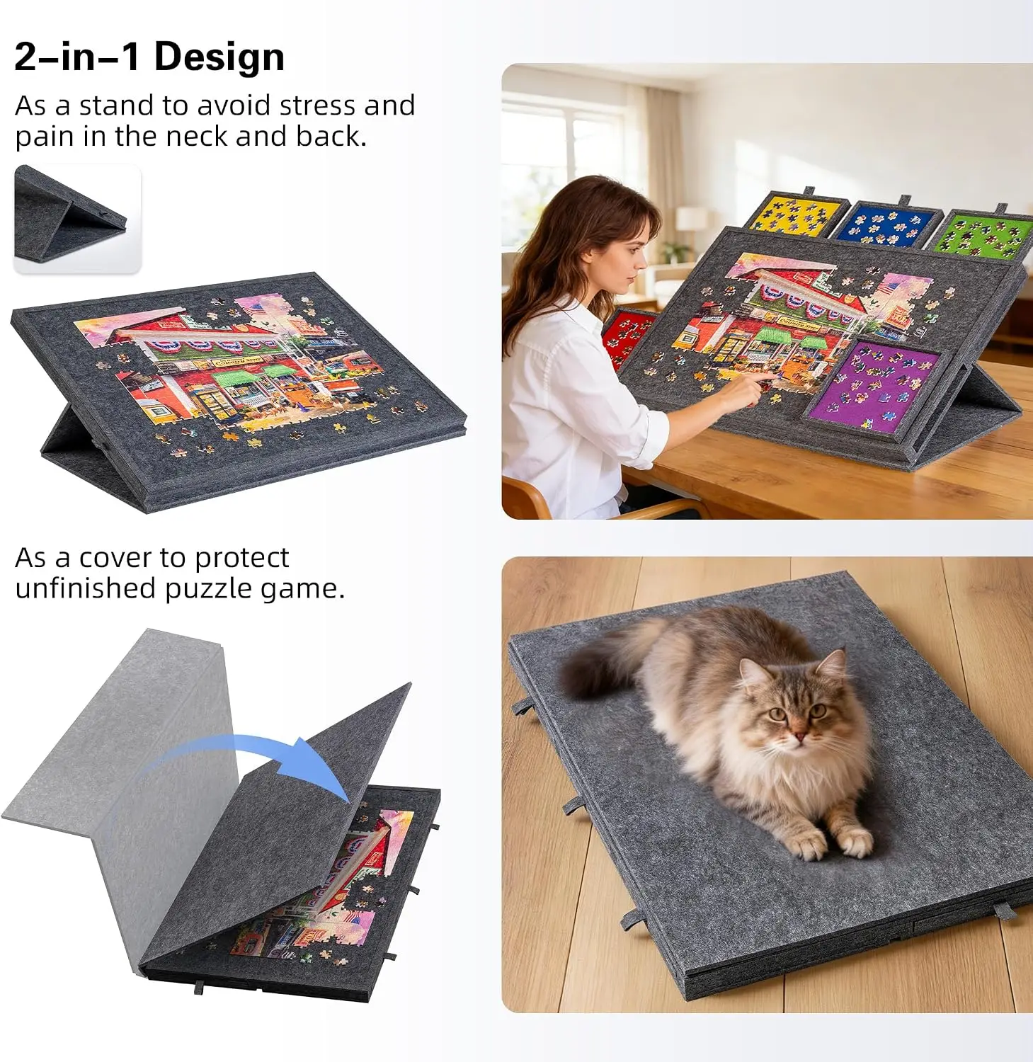 Lavievert Tilting Puzzle Board with 2-in-1 Stand & Cover, Lightweight with 5 Drawers, Gray