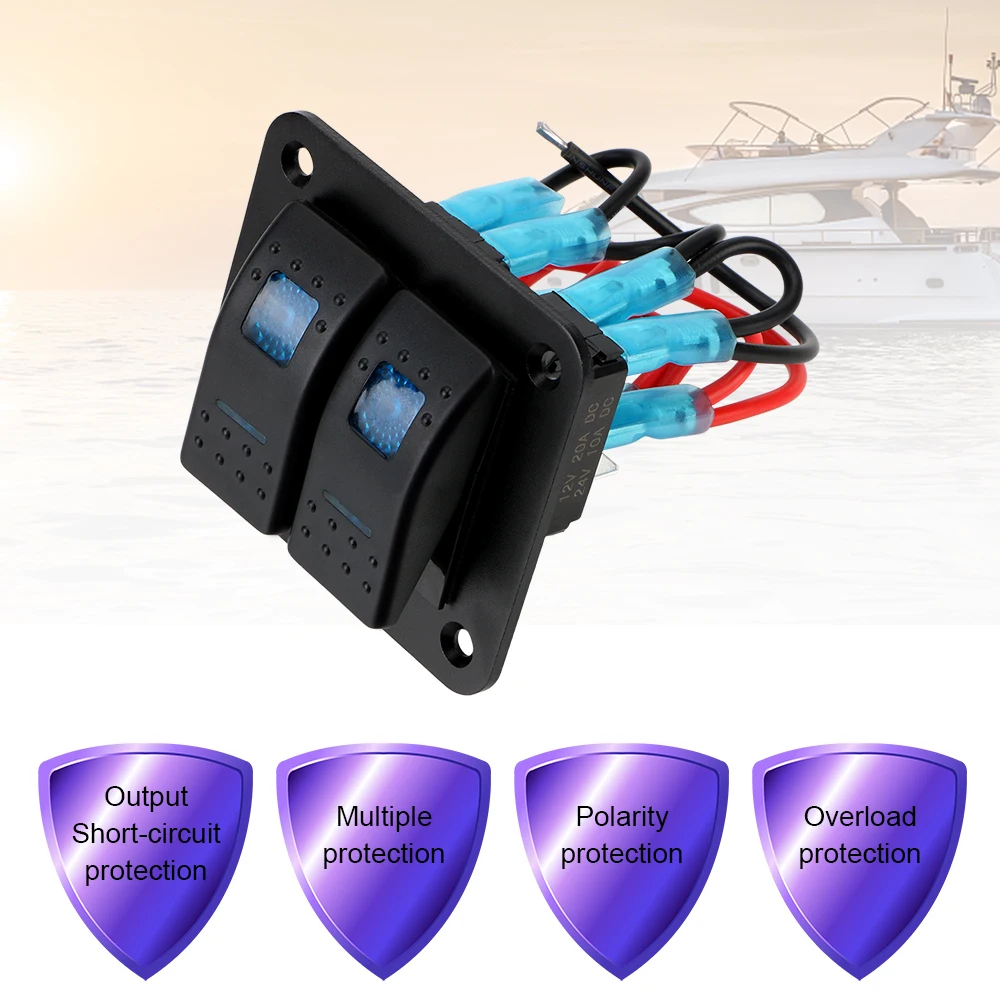 لسيارة RV السفر مقطورة البحرية قوافل التخييم LED لوحة التبديل مقاوم للماء 2 عصابة لوحة مفتاح متأرجح 12-24 فولت قطاع دارة