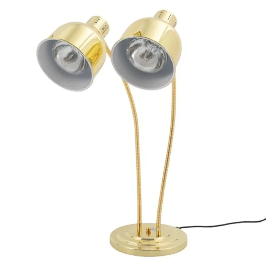 

2-Head Food Warmer Lamp for Restaurants, Commercial Kitchens, Buffets, Cafeterias Catering; Stainless Steel, Gold; 500W, 360 Ad