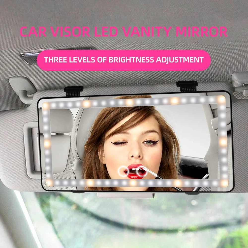 

Missmeeca Car Sun Visor Vanity Mirror Cosmetic Mirror Rechargeable Makeup Mirror with 3 Light Modes 60 Leds Dimmable Clip-on Led