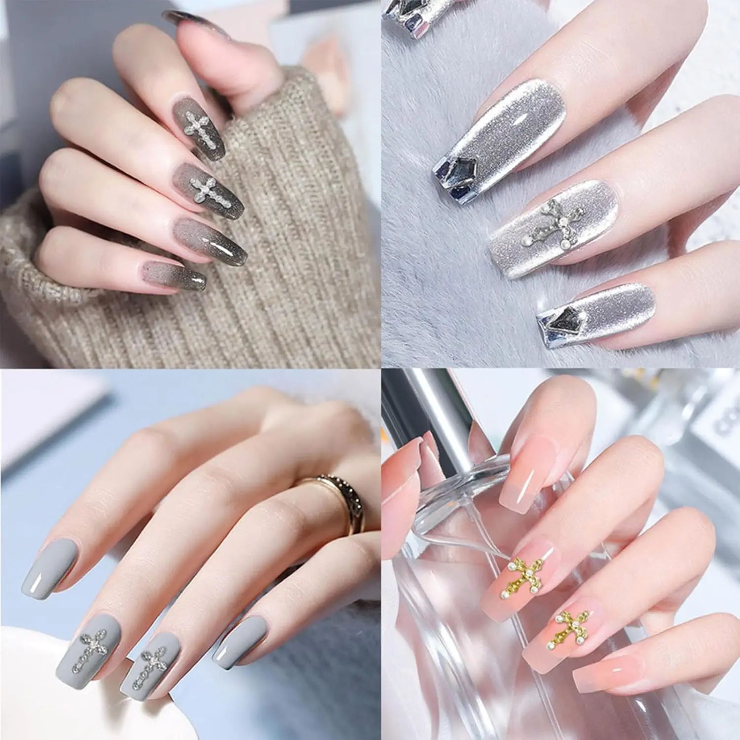 10/5pcs Punk Cross Nail Charms 3D Gold Silver Diamond Nail Art Decoration Sparkling DIY Manicure Rhinestones Jewelry for Women
