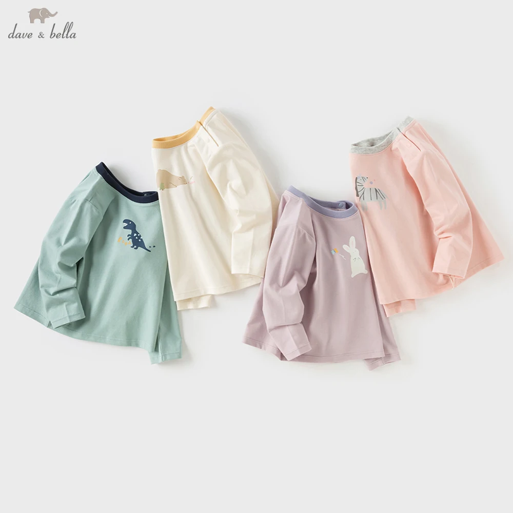 Dave Bella Spring Autumn T-shirt Girls Boys Cotton Cute Animal Long Sleeve Pullover Children Loose Base Tops Clothes  DB3253358