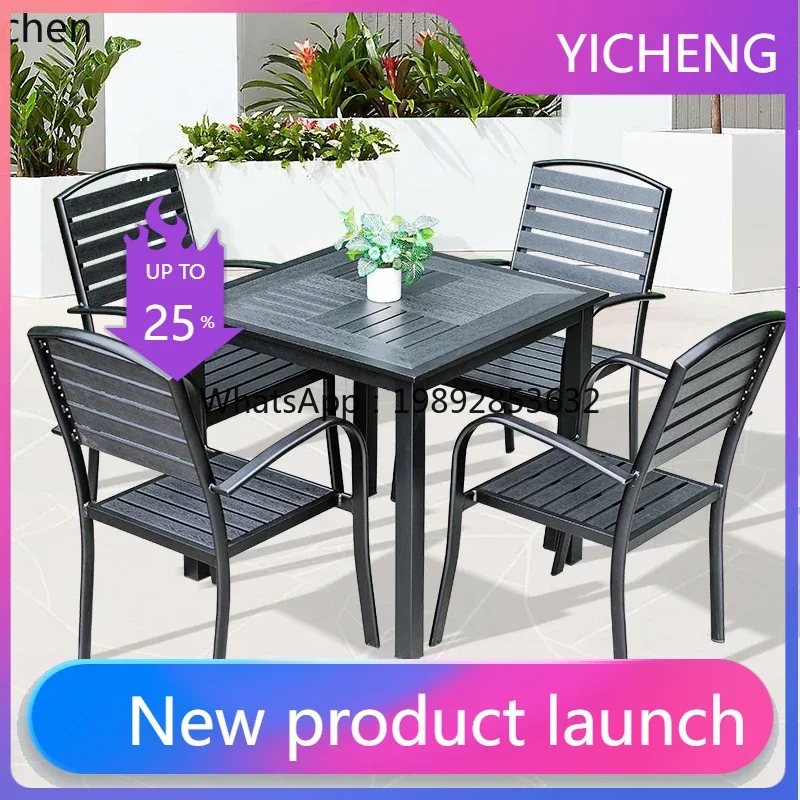 LYY  Outdoor Plastic Wood Tabletop Courtyard Balcony Garden Villa Open-air Outdoor Table and Chairs