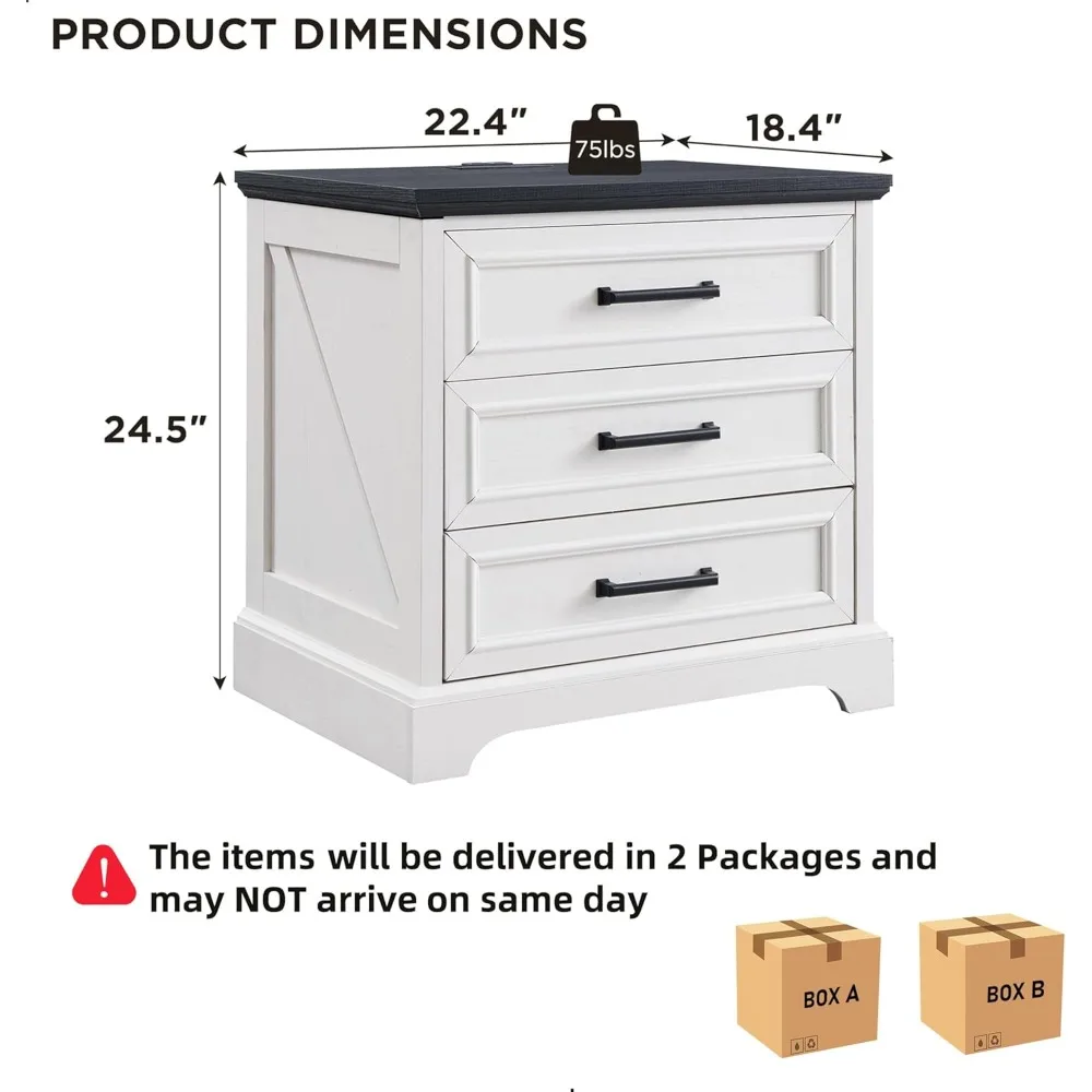 طقم منضدة المزرعة مكون من 2 وطاولة واسعة 22 بوصة مع محطة شحن و3 أدراج كبيرة وصندوق تسريحة صغير من الخشب الريفي #3