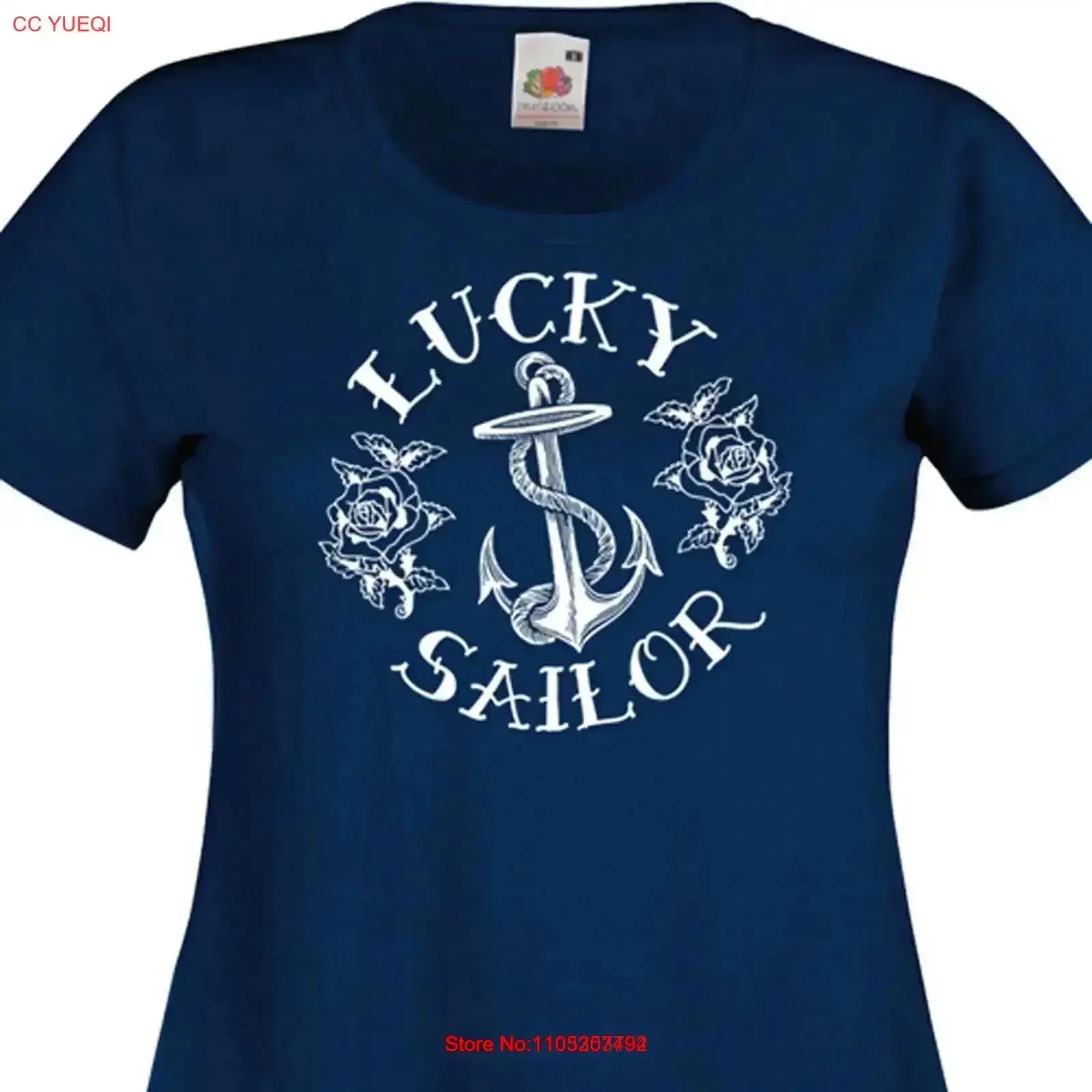 Lucky Sailor Damen-T-Shirt mit Marine-Ink-Pin-Up-Tattoo-Motiv, Vintage-Waschung, modisch, leicht lässig, mit Grafik für Herren
