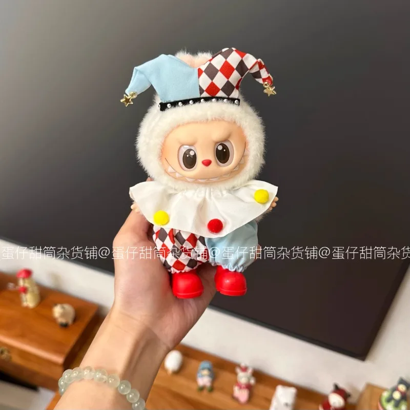 Ropa de bebé hecha a mano pura para Labubu, caja ciega de vinilo, corazón, Macaron, frente, alta energía, 3,0, ropa de payaso de circo